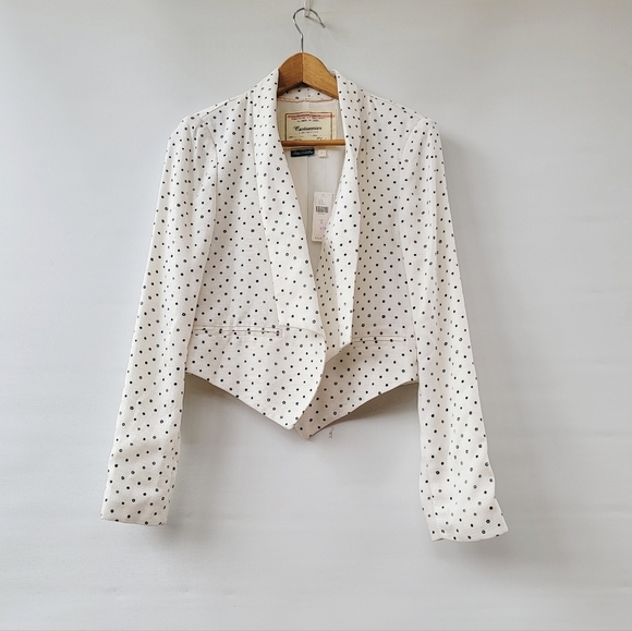 Anthropologie Cartonnier Polka Dot Blazer Size Small White Blue Bolero Jacket - Picture 16 of 16